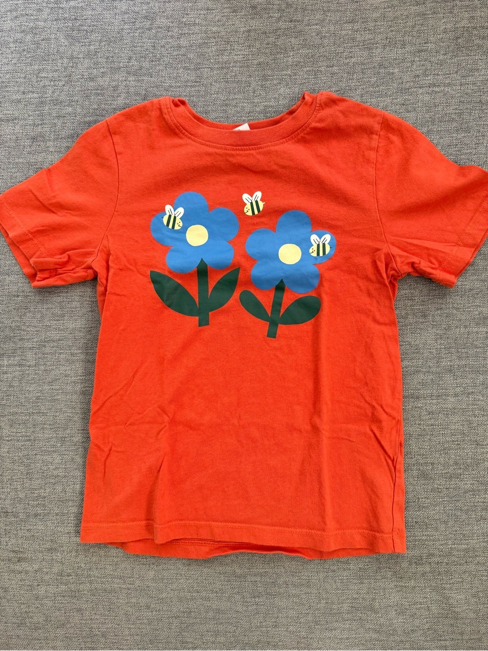 Hanna Andersson Orange Tee with Blue Flower & Bee Graphic EU 120